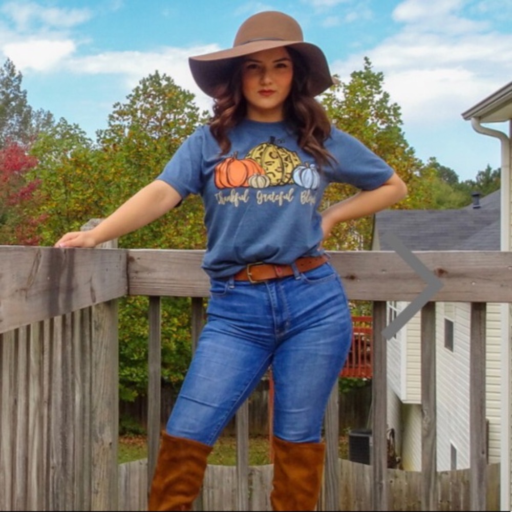Farmhouse Rustic Thankful Grateful Blessed Fall Pumpkin Thanksgiving Cotton Top